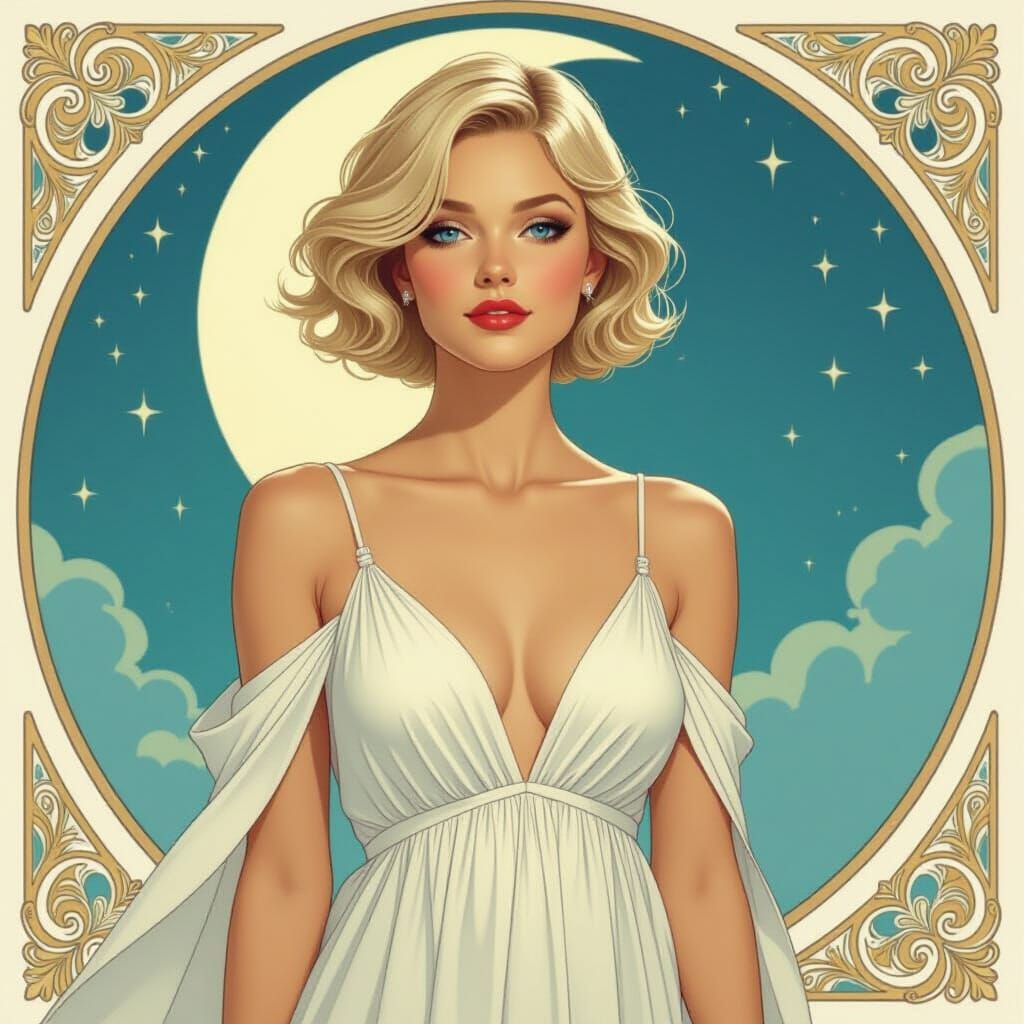Woman in White Dress: Art Nouveau Style