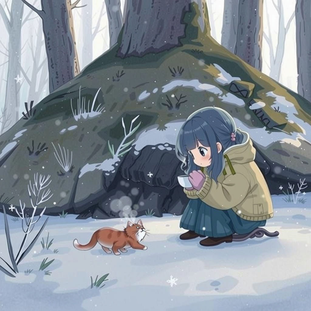Rin Discovers a Furry Friend in Winter Wonderland