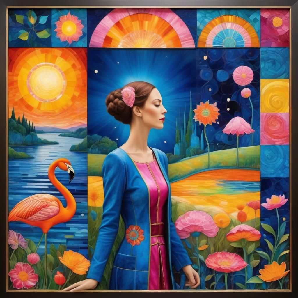 Stained Glass Flamingos in Surreal Abstract