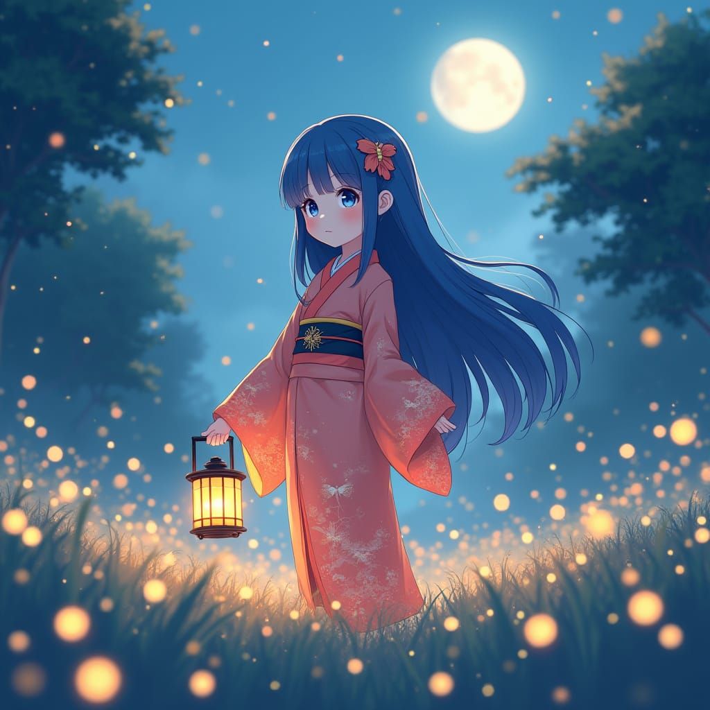 Android Girl in Firefly Field: Anime Style