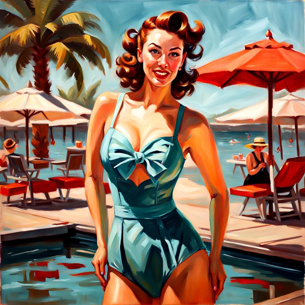Pin-Up CGI Woman Portrait in Gil Elvgren Style