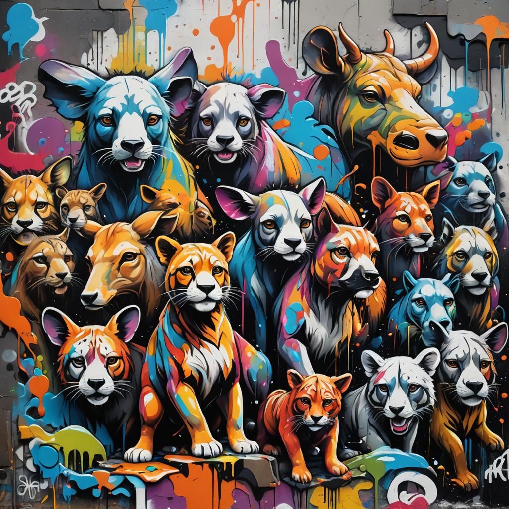 Colorful Graffiti Animals in Splash Art Style