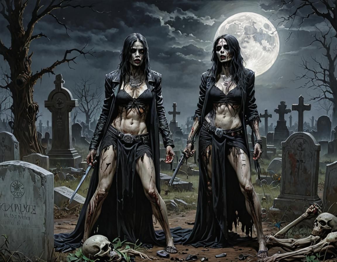 Graveyard Zombies Under the Moon in Dark Surrealism