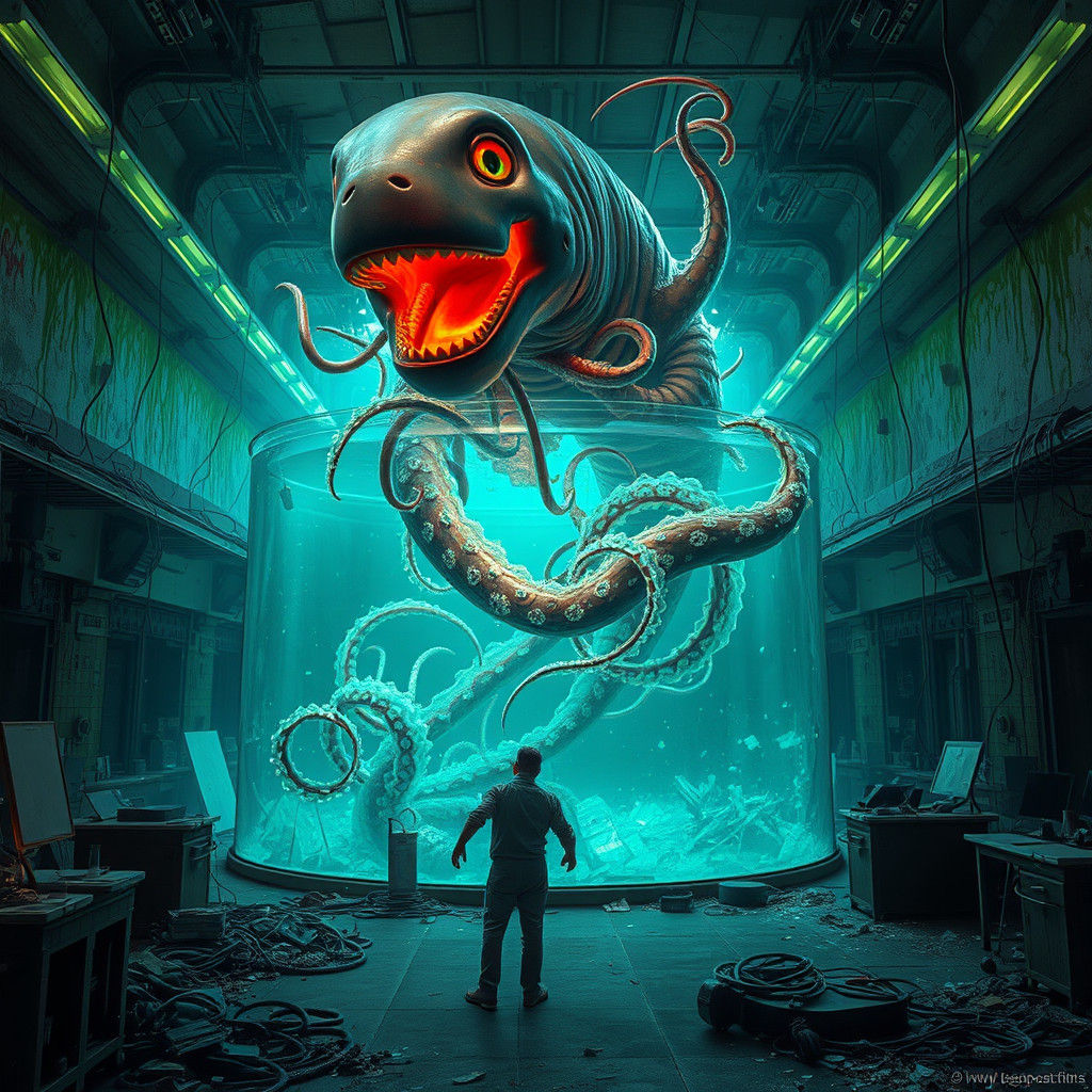 Terrifying Eel Monster Breaking Free: A Biomechanical Horror