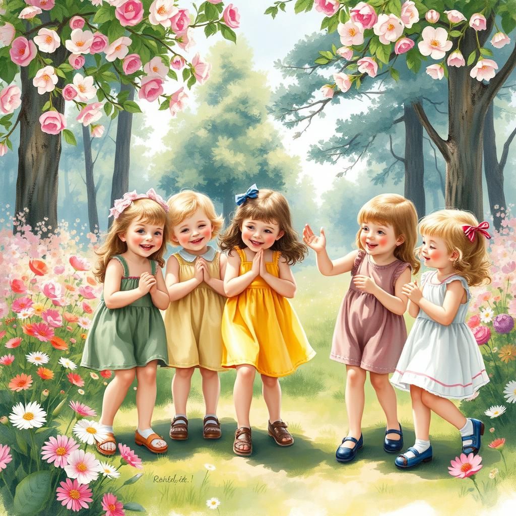 Playful Children in a Lush Summer Garden