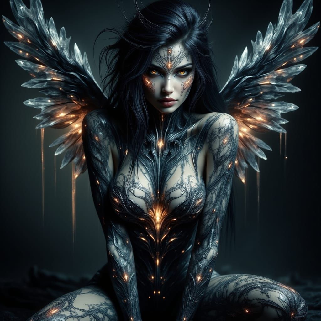 Evil Fairy with Black Hair and Silver Wings