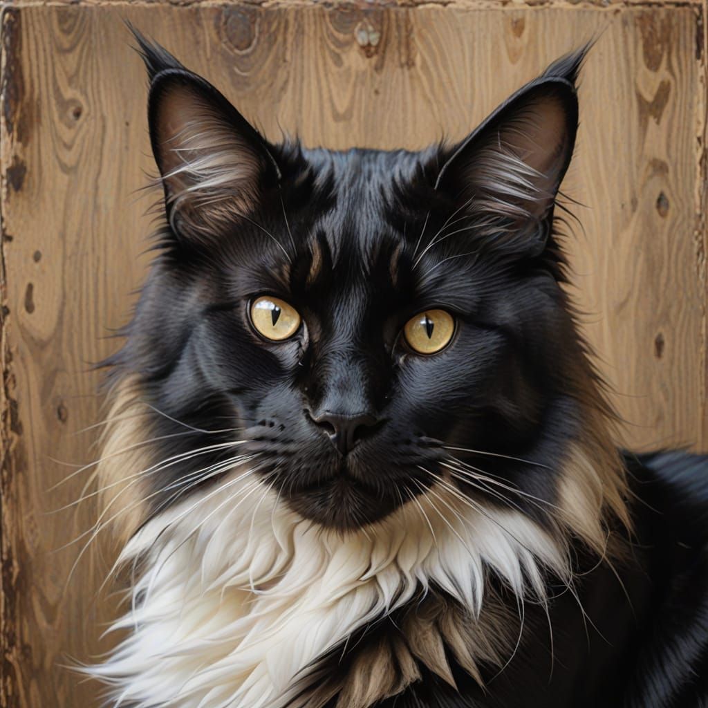 Detailed Portrait of a Tuxedo Maine Coon Cat