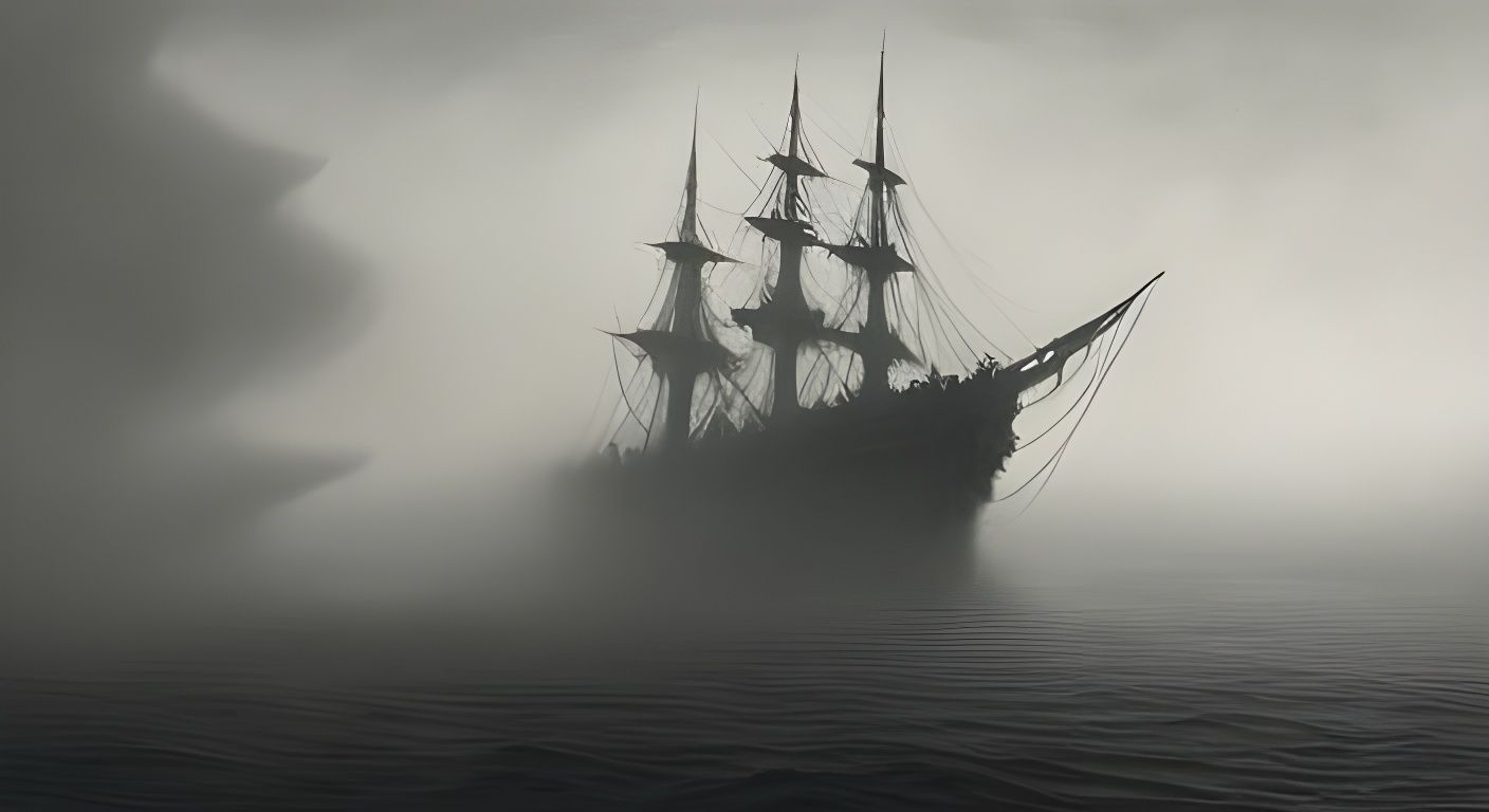 Ghost Ship Emerges from Fog: Detailed 8K Image