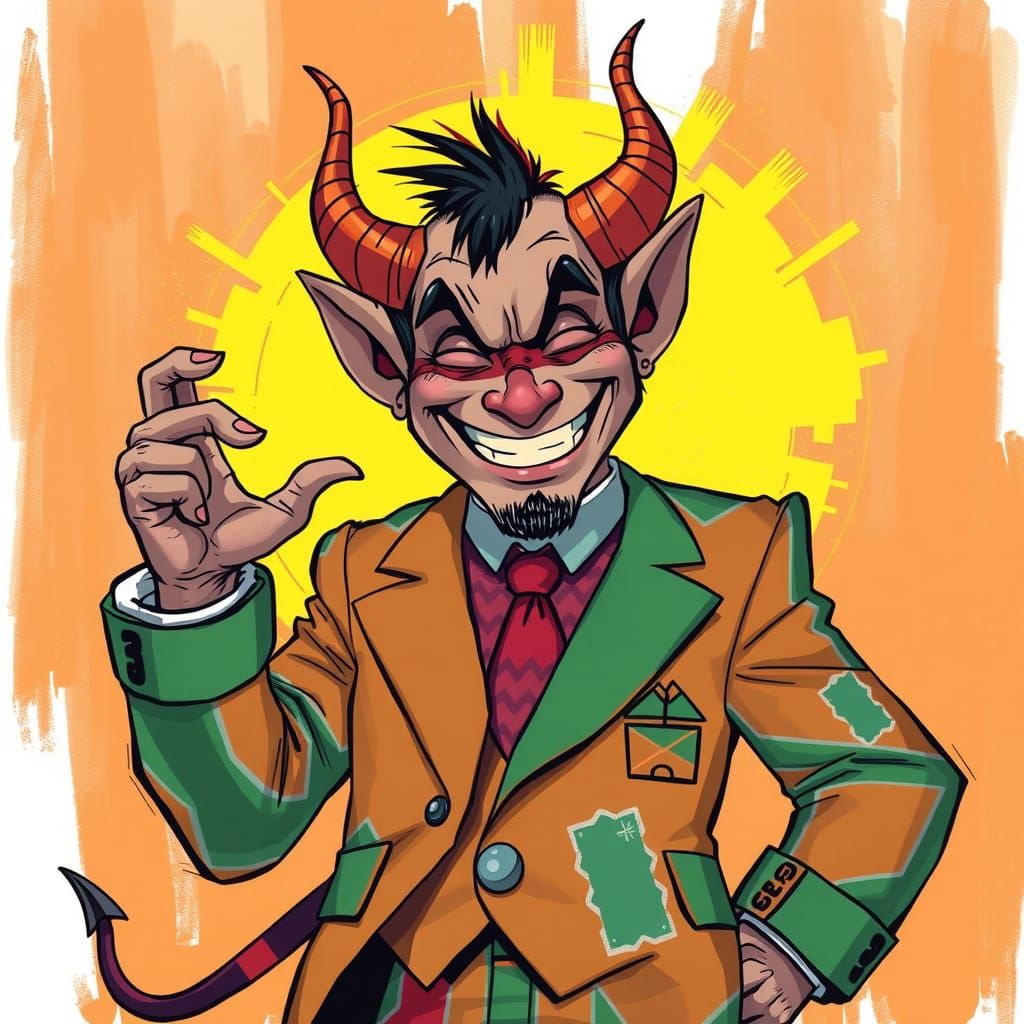 Humorous Devil Surprises, Playful Character Design