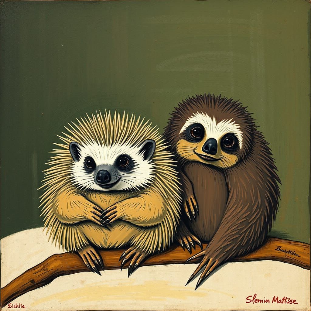 Hedgehog Sloth Hybrid in Soutine Matisse Style