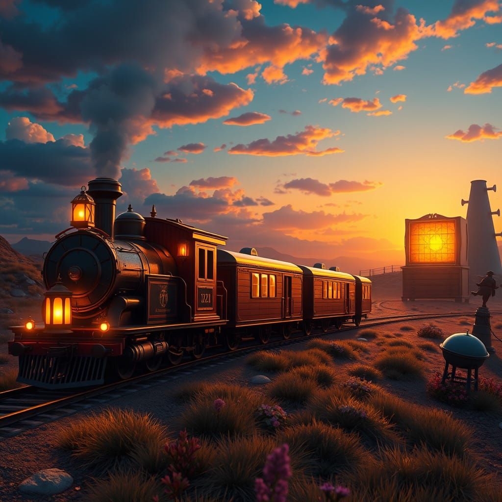 Majestic, Old-Fashioned Train Chugs Along Winding Track in W...