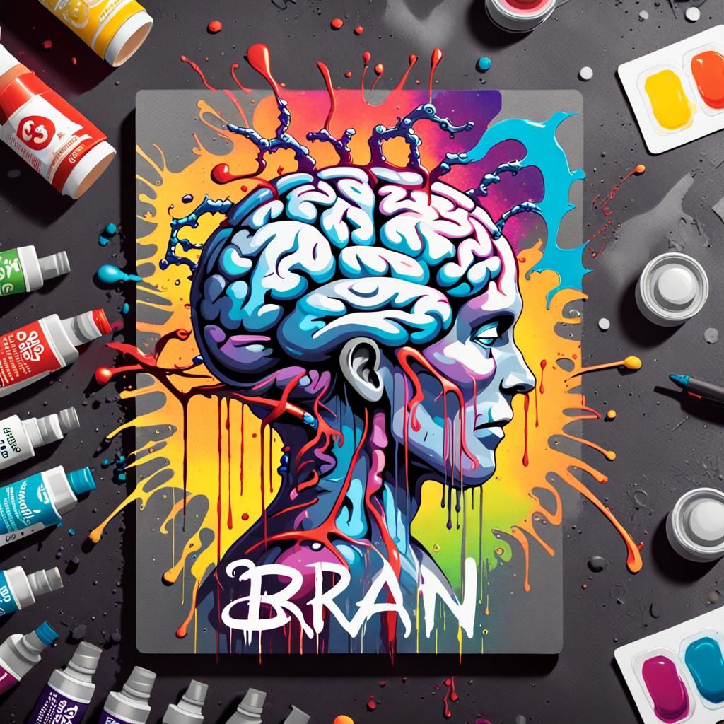 Quiz Game Card Back with Brain Logo in Graffiti Art