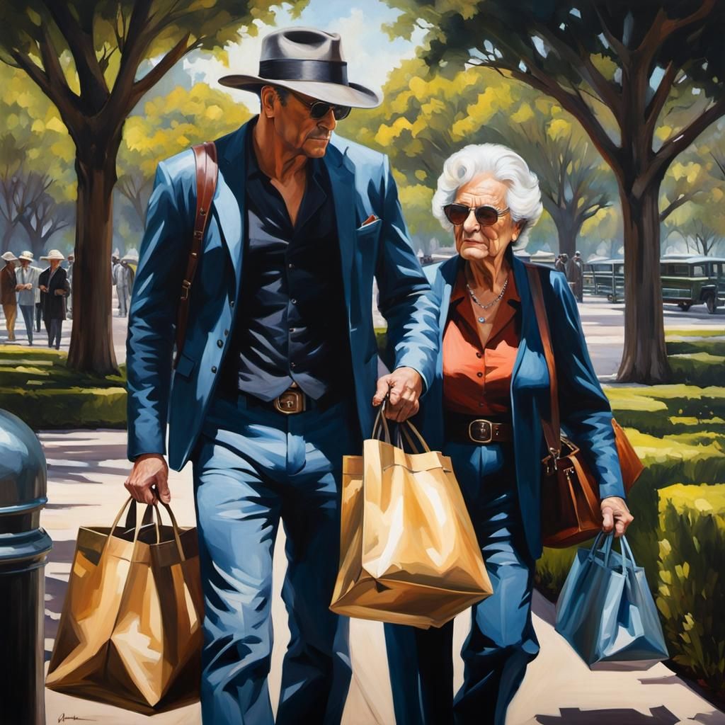 Hyperrealistic Painting of Kindness in Park Setting