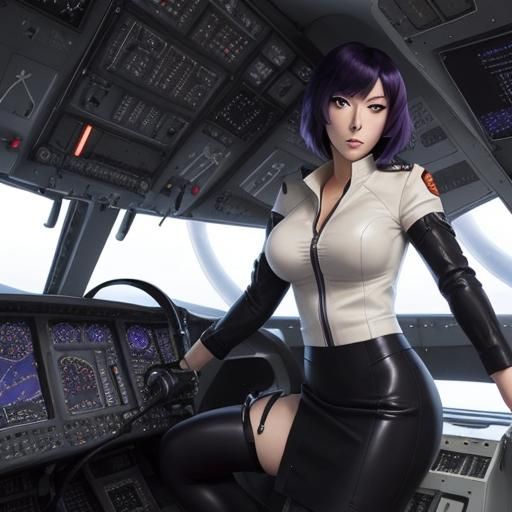 Motoko Kusanagi in Anime-Style Aircraft Cockpit
