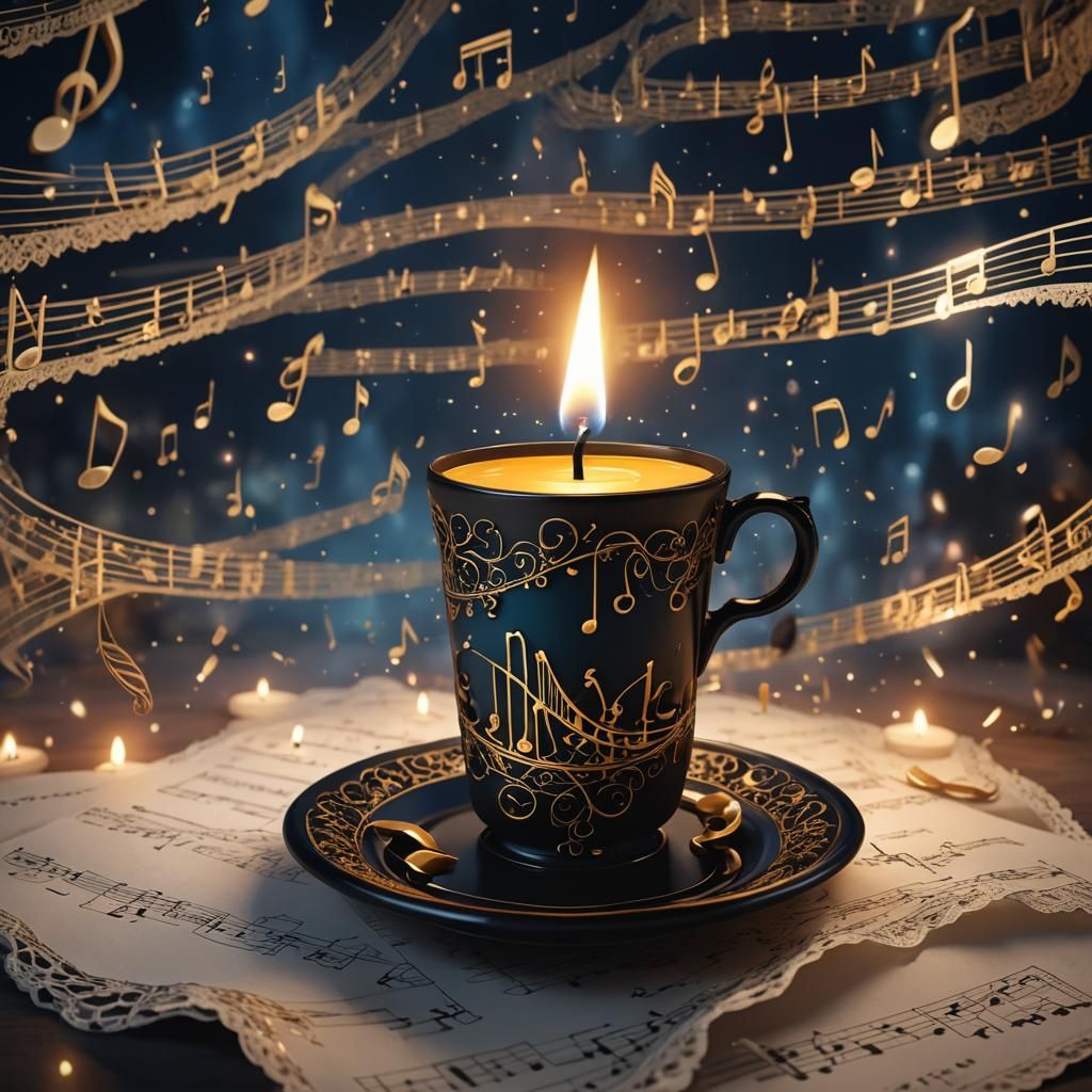 Musical Candle in a Black Cup: Cinematic Digital Art
