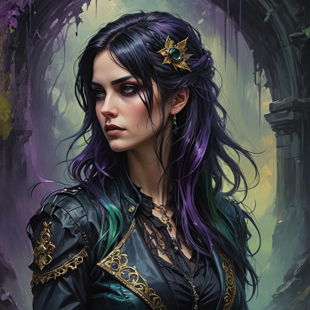 Gothic Punk Woman in Dark Academia Style