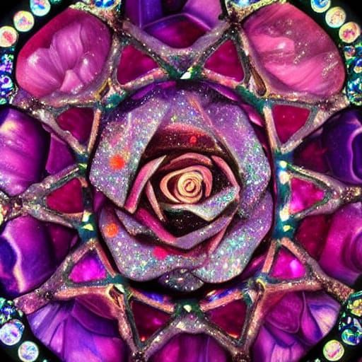 Crystalline Rose with Iridescent Bubbles in Stained Glass St...