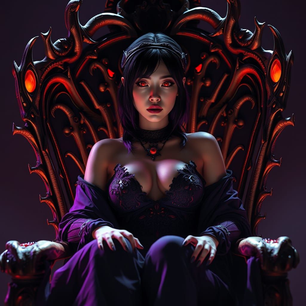 Dark Fantasy Vampire Emerges from Bone Chair