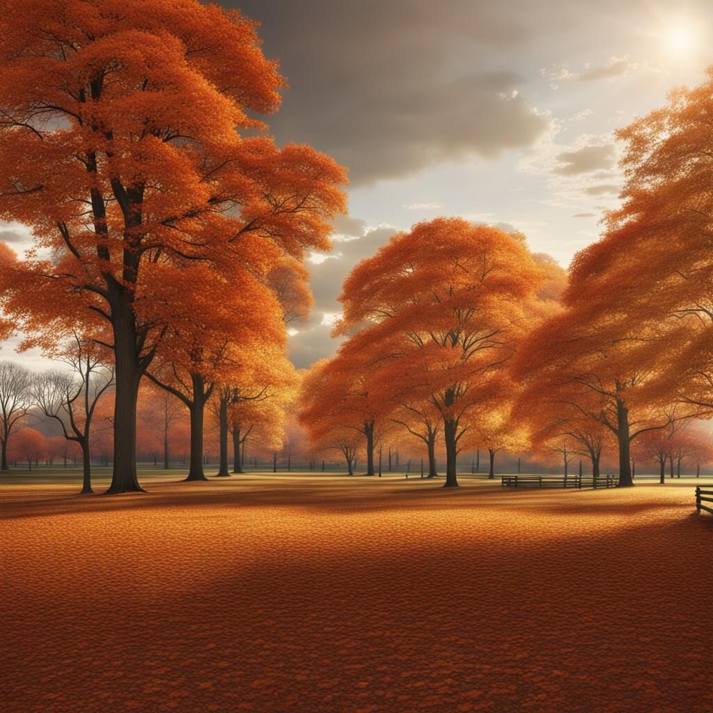 Autumn Trees with Wind in Central Park Painting
