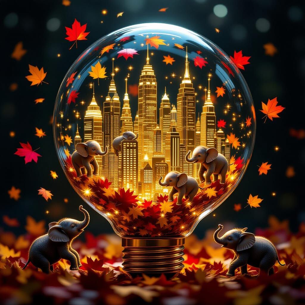 Glowing City in Glass Bulb