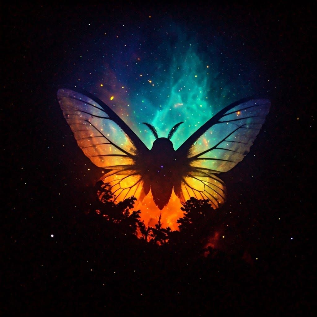 Ethereal Black Light Art of Mothman in Nebula