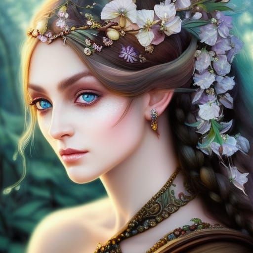 Woodland Elf Portrait with Intricate Floral Details