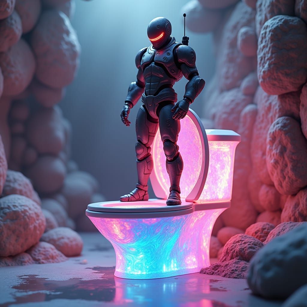 G-Man on Iridescent Toilet in Dreamlike Environment