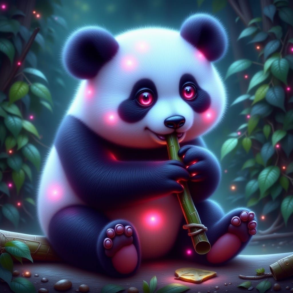 Cute Panda in Bioluminescent Magical Jungle