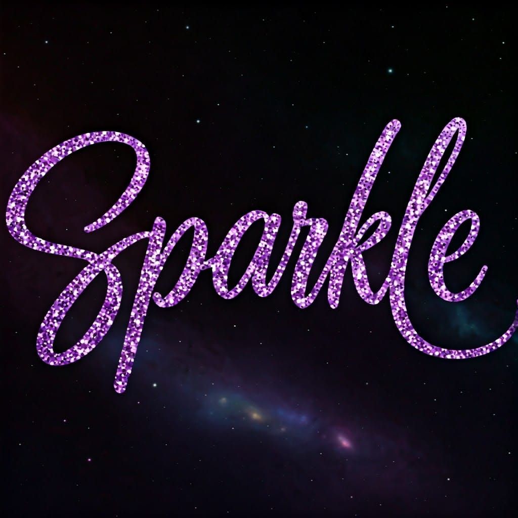 Purple Glitter Calligraphy: Sparkle in Holographic Astral Ar...