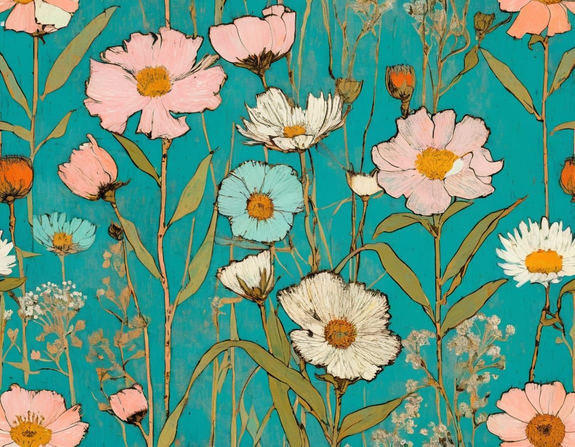 Grunge Spring Wildflowers in Expressionist Style