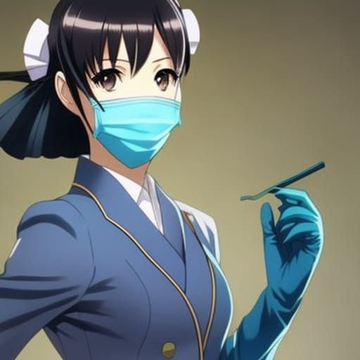 Anime-Style Dentist in Mask and Gloves