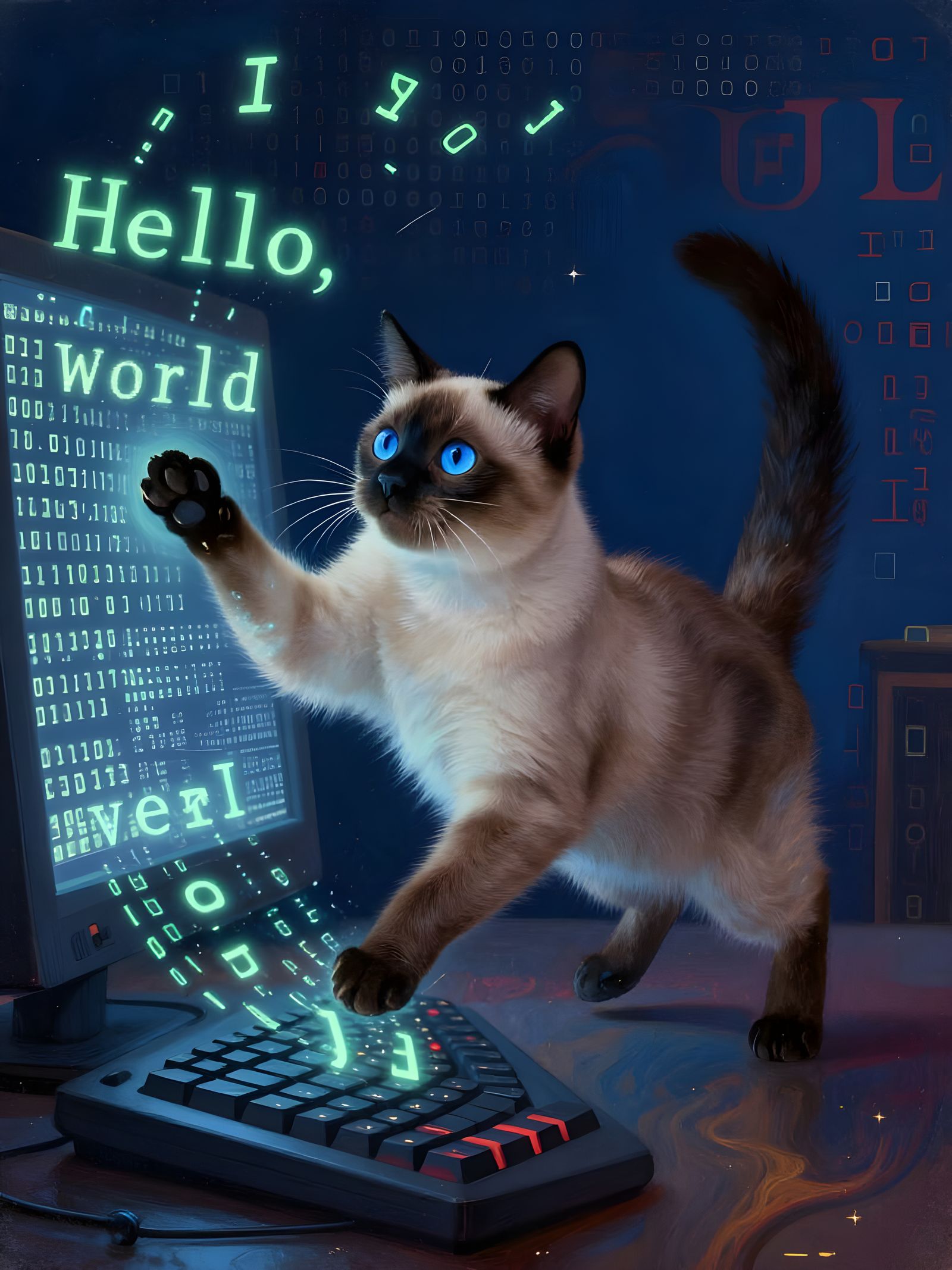 Mischievous Cat Pounces on Floating Code