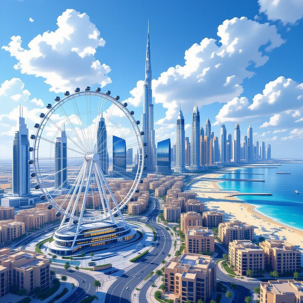 Futuristic Dubai Aerial View with Dubai Eye