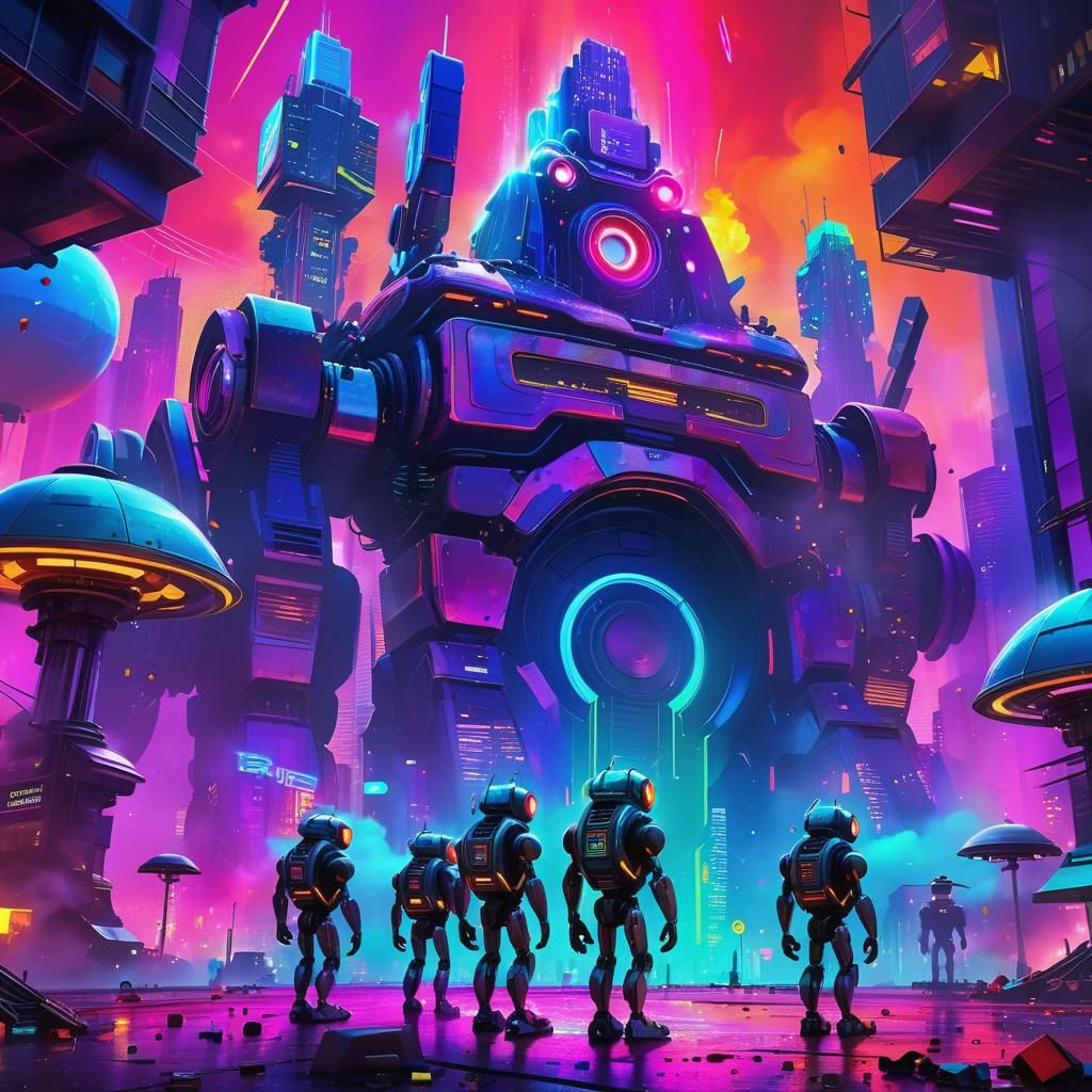 Futuristic Robot Hero in Metropolis: 3D Pixar Art