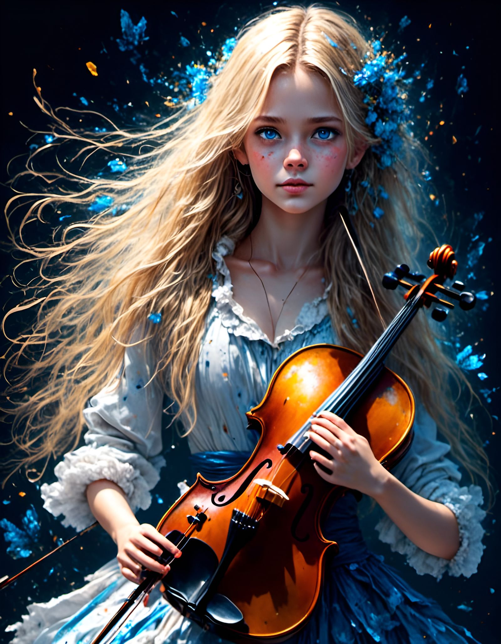 Blonde Girl with Violin in Graffiti Art Style
