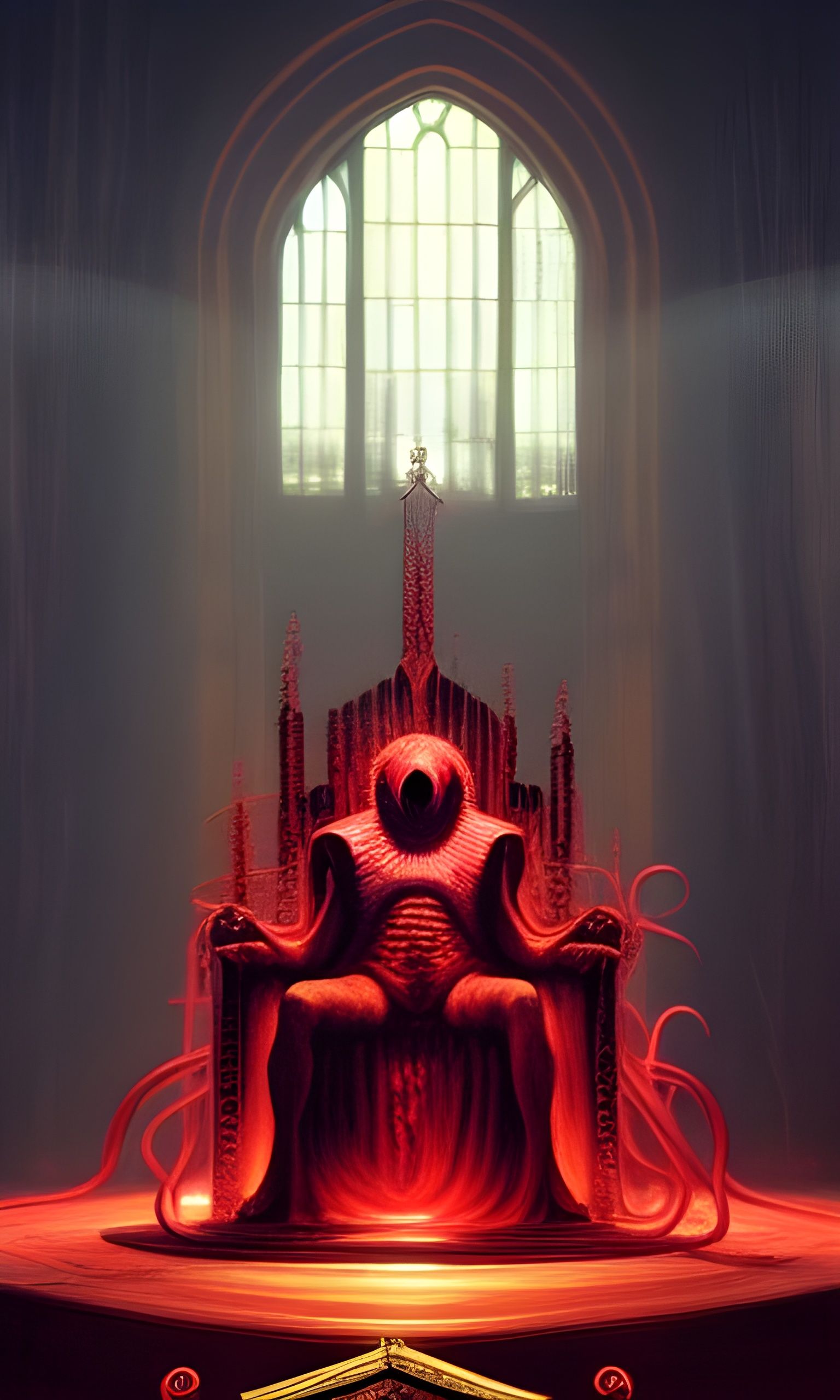 Ominous Crimson King on Throne with Tentacles