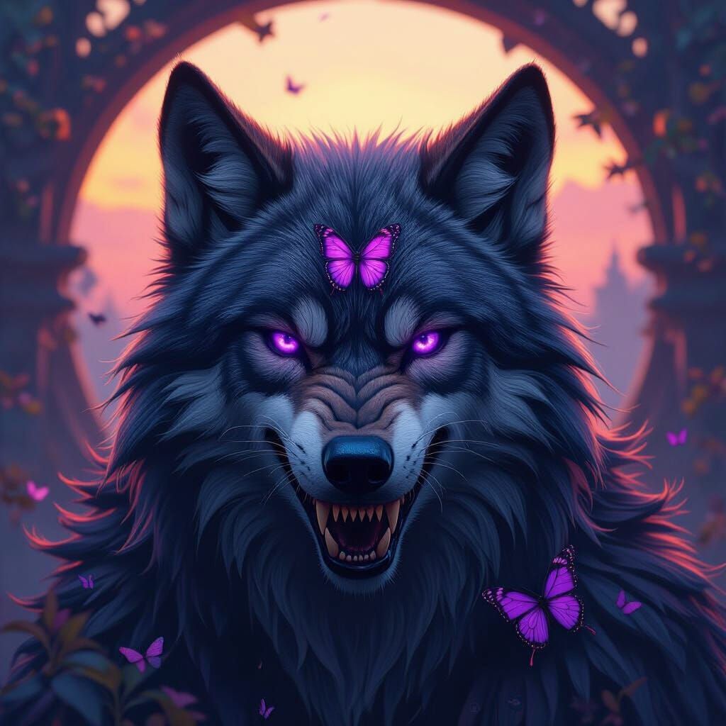 Wolf Head with Butterfly Design in Fantasy Concept Art