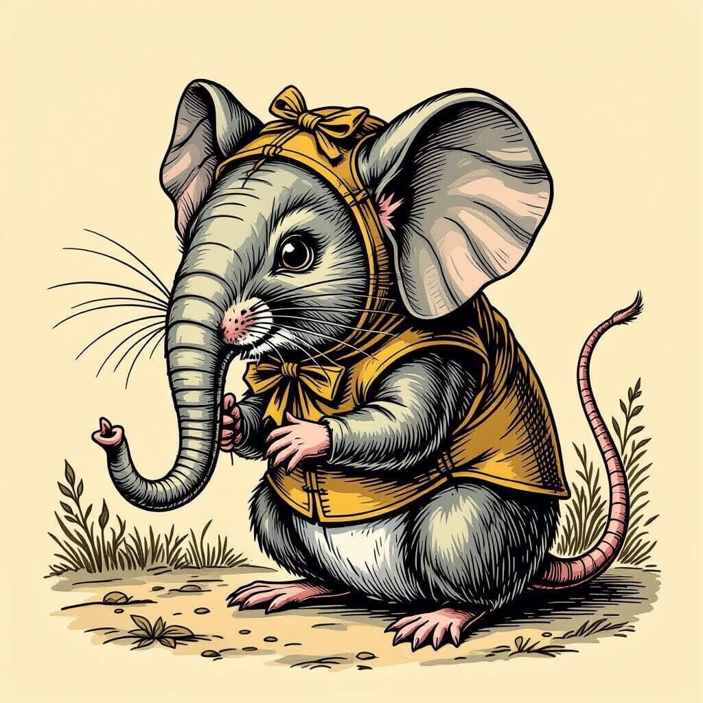 Mouse Disguised as Elephant in Gustave Dore Style