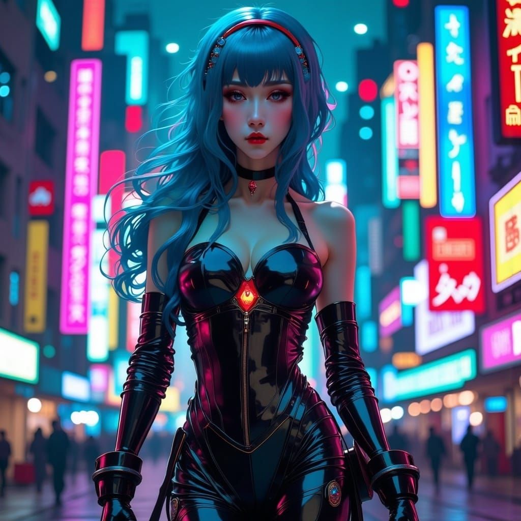 Cyber Sentinel in Neo-Tokyo, Cyberpunk Style