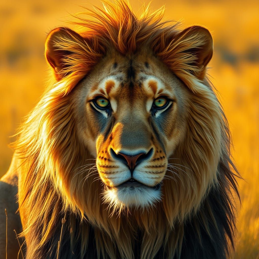 Lioness in Golden Savannah, Digital Art