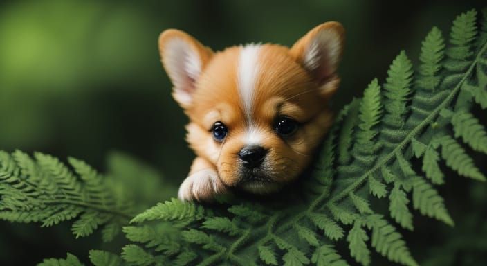 Tiny Puppy in Fern Leaf Camouflage