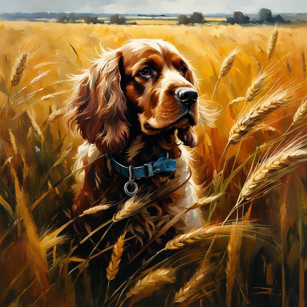 Cocker Spaniel Portrait in Wheat Field