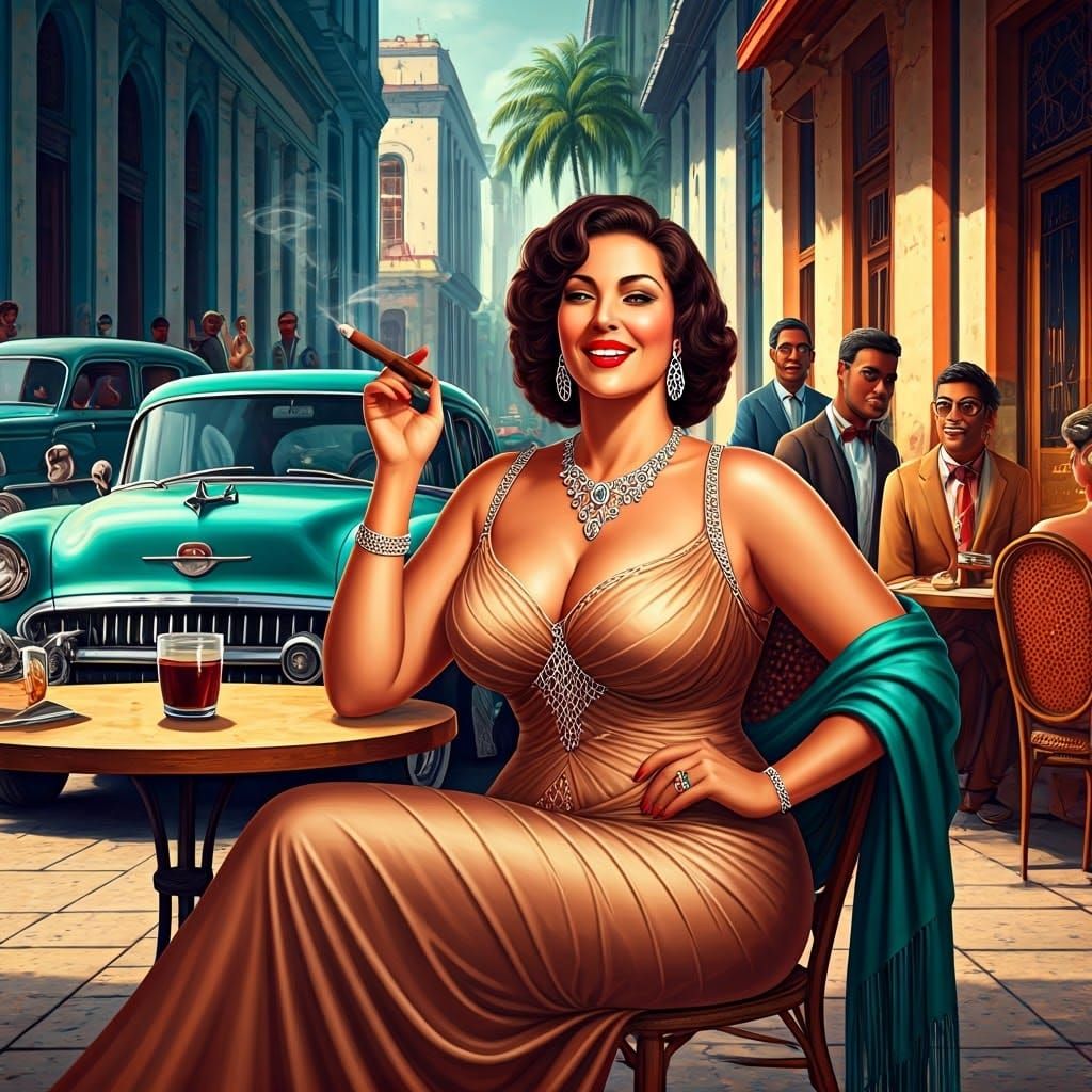 Elegant Woman Surrounded by Vibrant Havana Life