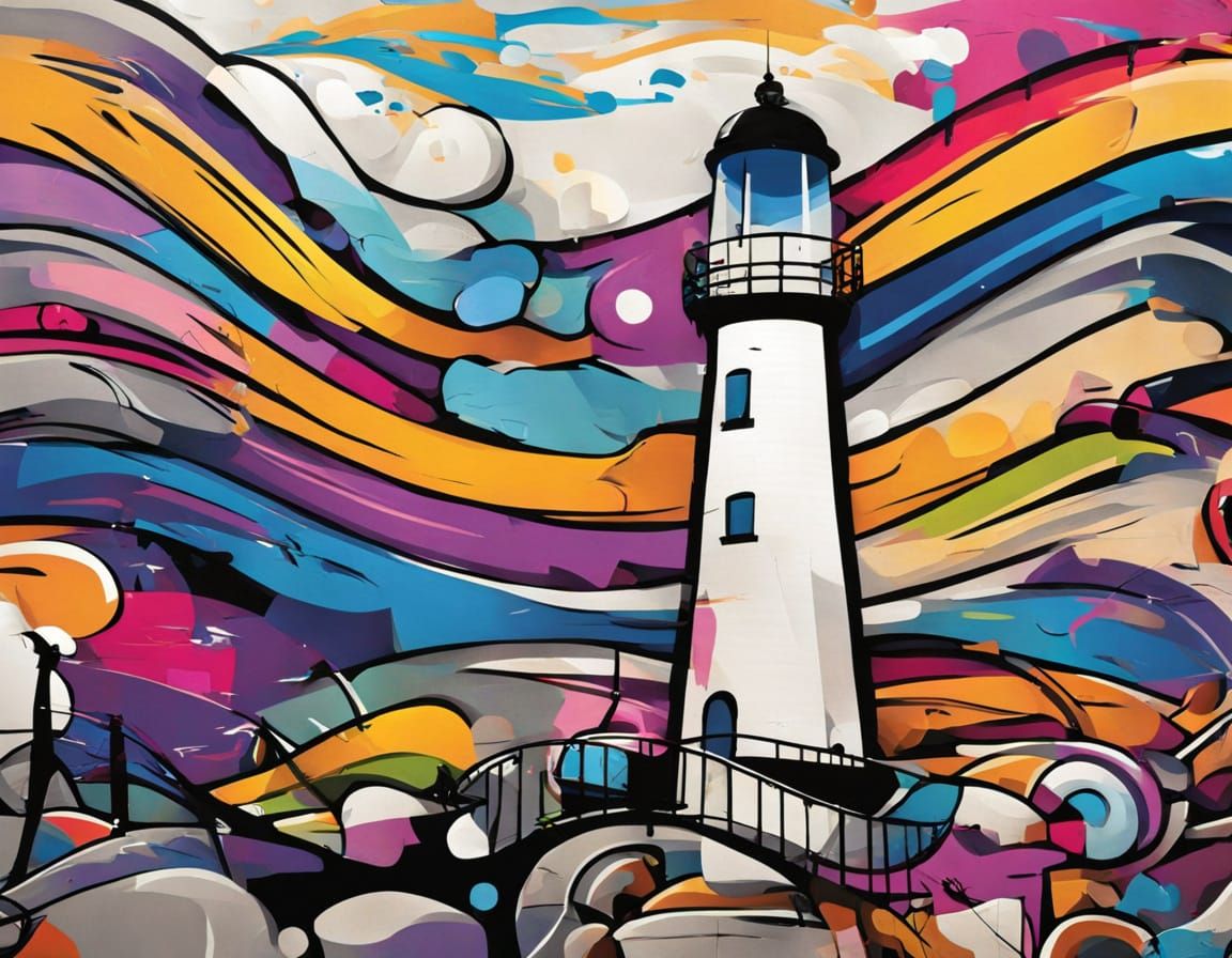 Graffiti Style Abstract Lighthouse Illustration