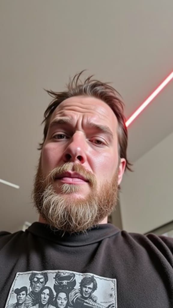 Male Jedi with Red Lightsaber in Sci-Fi Style