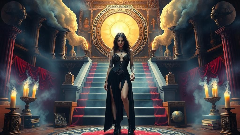 Gothic Woman in Apocalyptic Temple, Heavy Metal Style