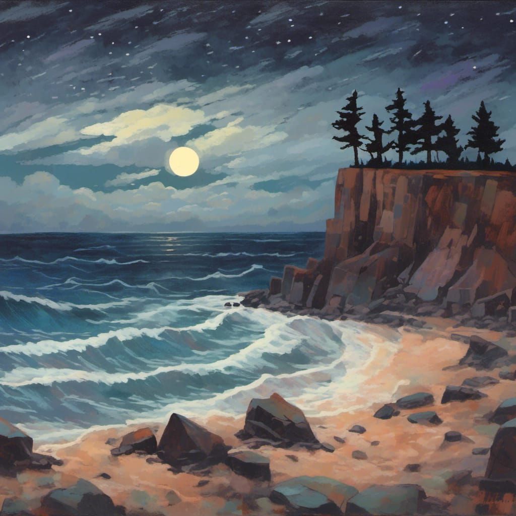 Desolate Cliffs and Ocean Waves at Sunset