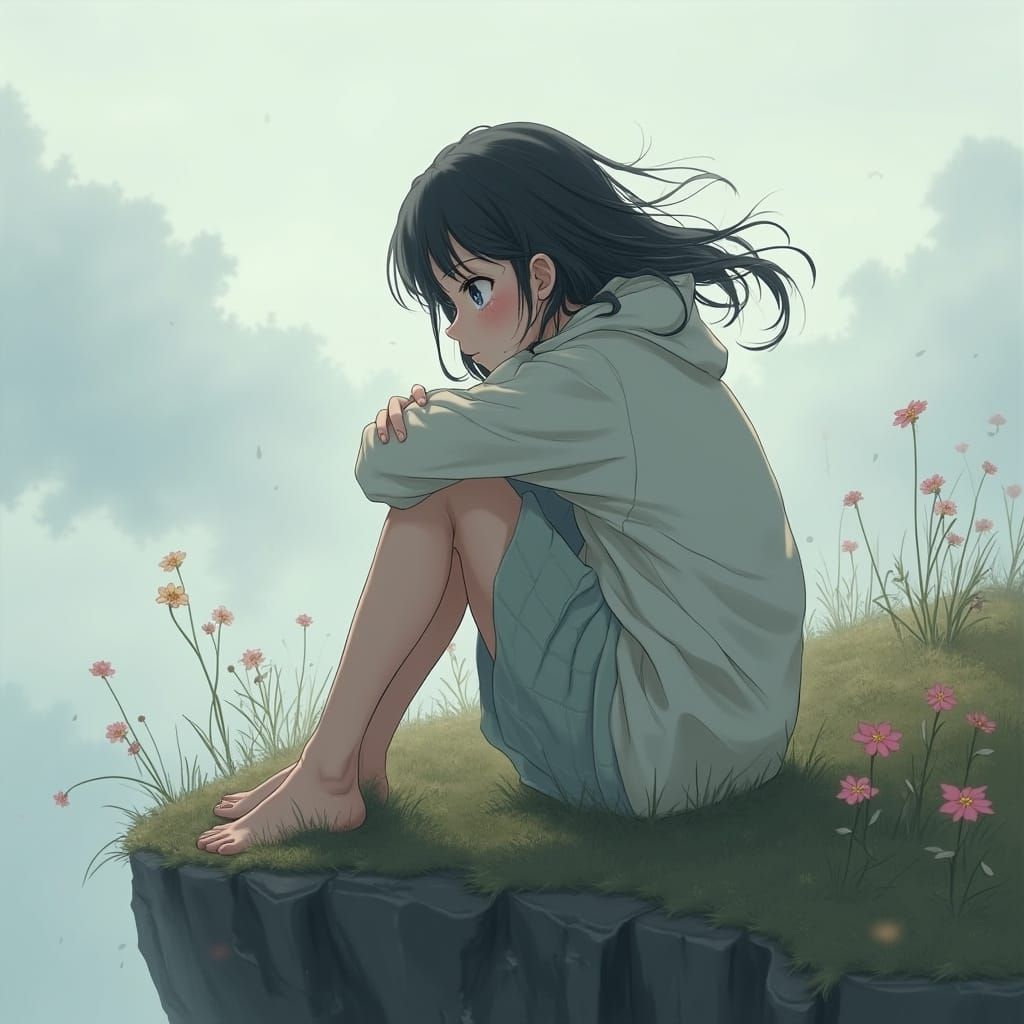 Girl on Cliff Edge: 3D Anime Art