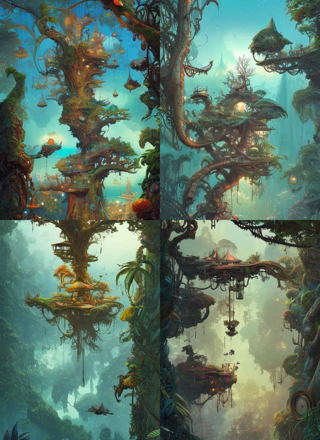 Tropical Tree City Above the Sea