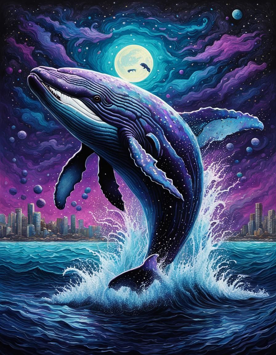 Pointillist Whale Graffiti Art in Pop Style